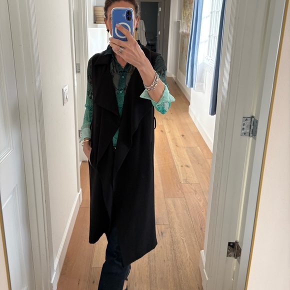 8PM Made in Italy Jolana Black Open Front Long Vest Size Small NWT - Picture 10 of 15